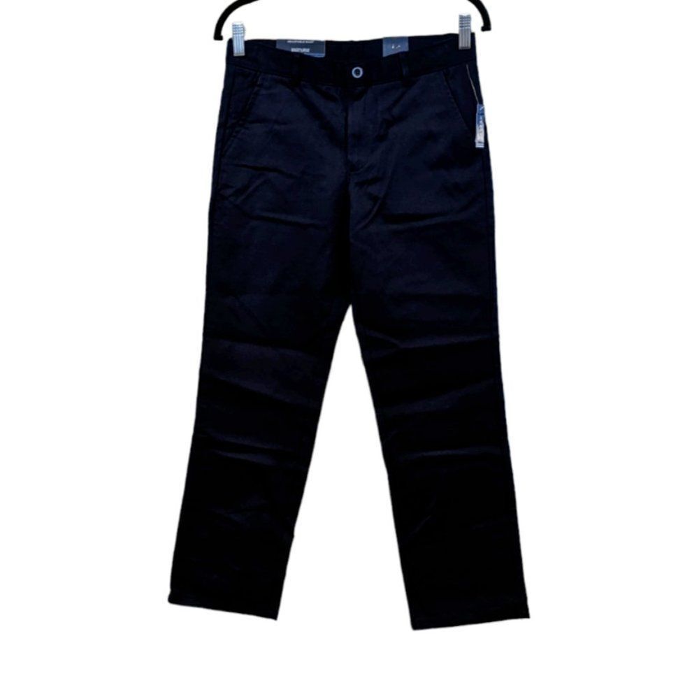 Nautica Boys Size 12 Husky Navy Adjustable Waist Flat Front Straight Pants